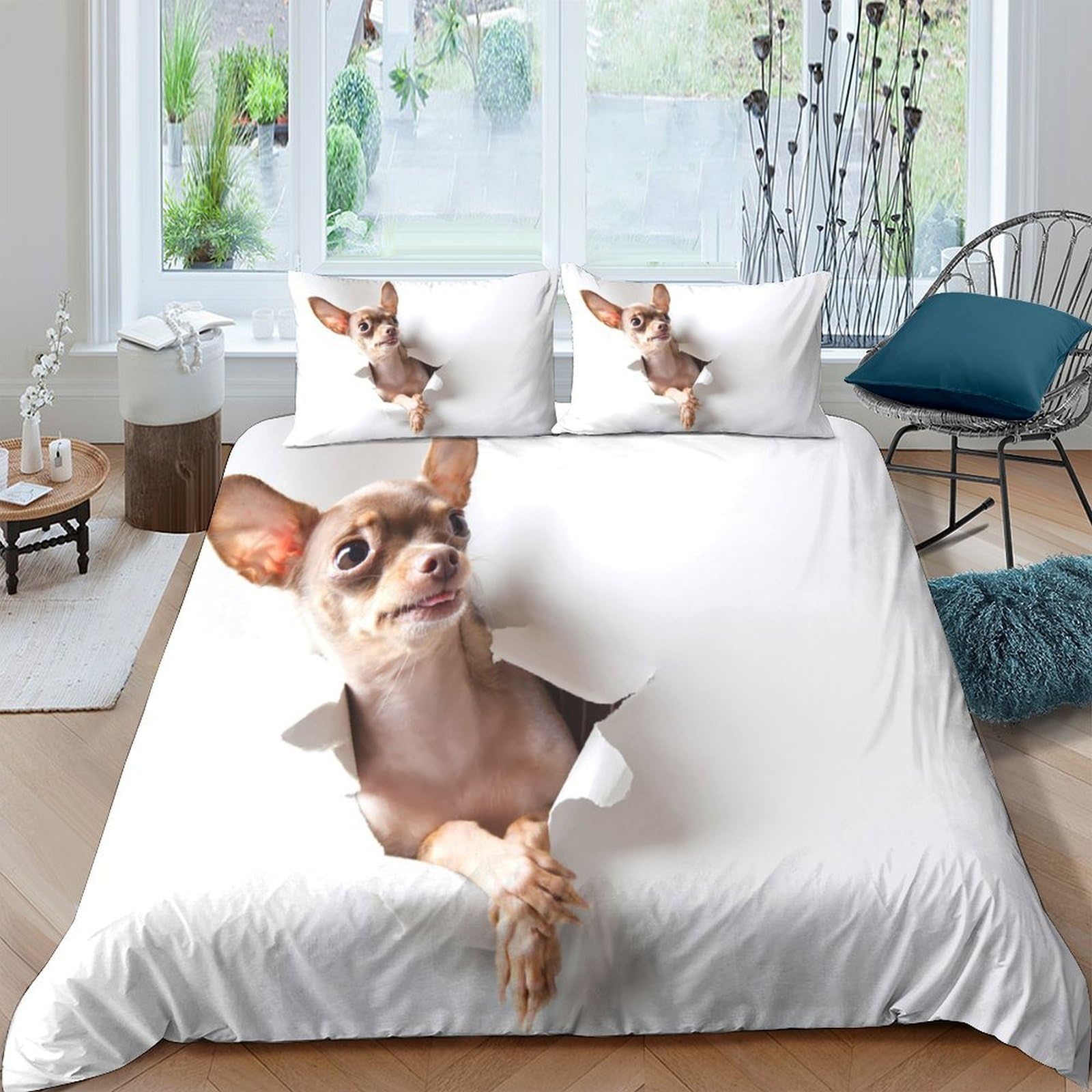 Ctjqhvkz Style-1 3D Printed Chihuahua Dog Fitted Sheet Microfiber White Cartoon Animal Mattress Cover For Bedroom Guest Room Decor Single（135X200cm）