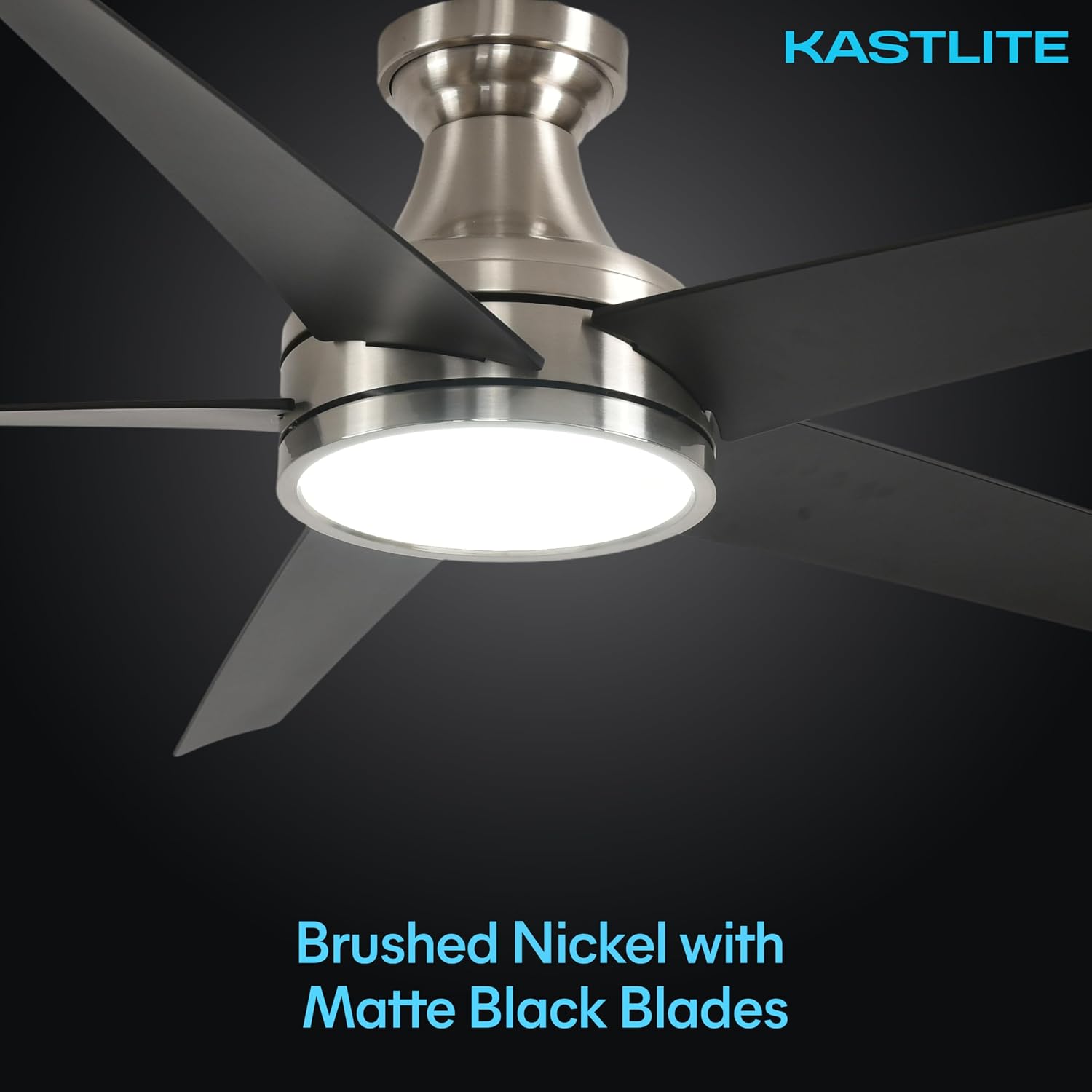 KASTLITE 52-Inch Low Profile Hugger Ceiling Fan with Light | Remote Control Flush Mount Indoor Fan Chandelier | 6CCT LED Lighting, Quiet DC Motor | Brush Nickel with Matte Black Blades, Windsor