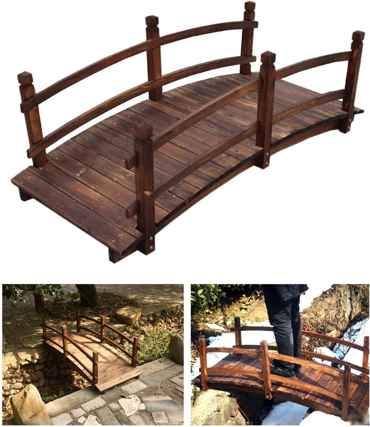 Wooden Garden Bridge, Wood Garden Bridge, Outside Yard Lawn Foot Bridge, Small Decorative Bridge/Arc Pond Bridge/Garden Pathway Bridge