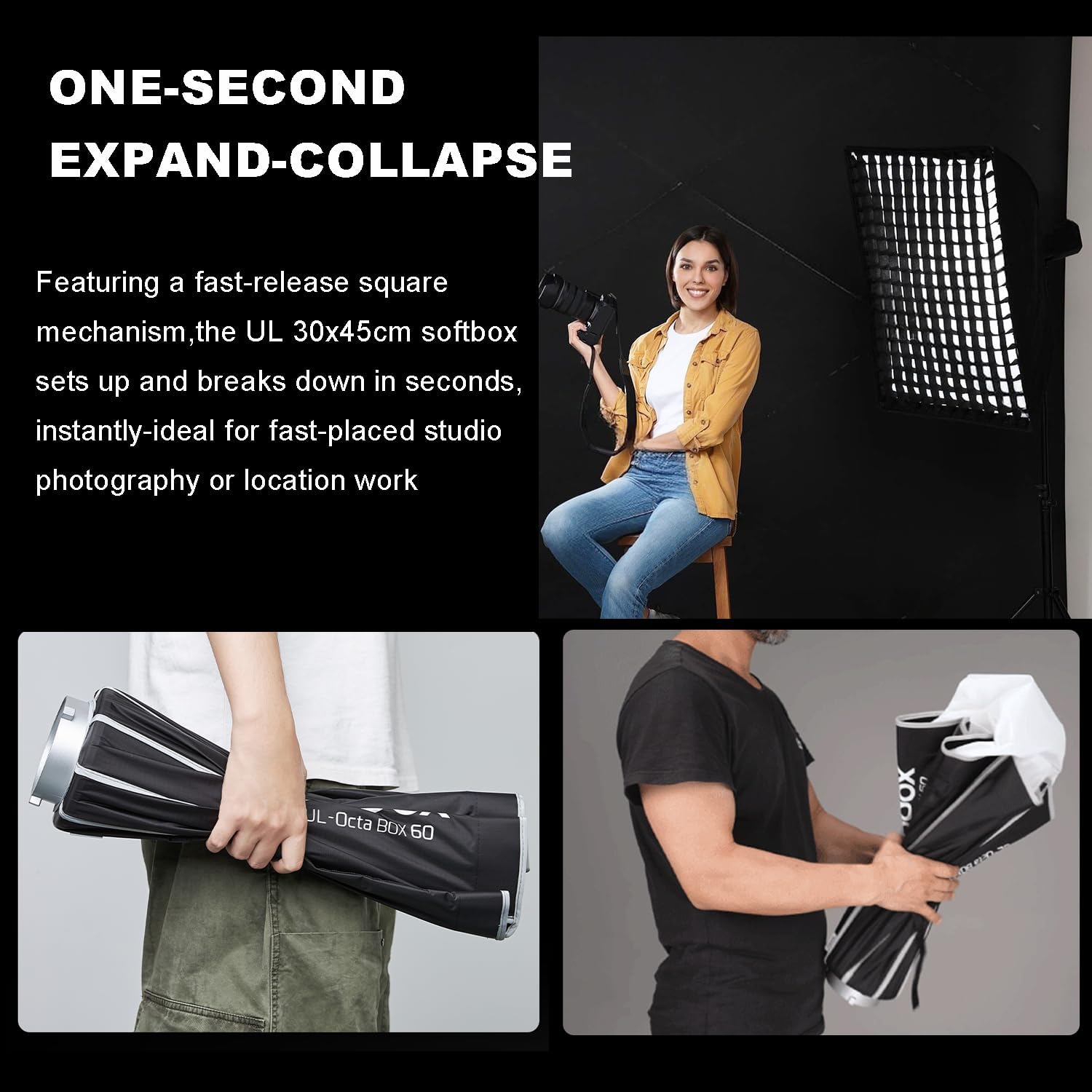 2pcs Godox Quick Release Softbox,UL 12"x18"/30x45cm Bowens Mount with Grid