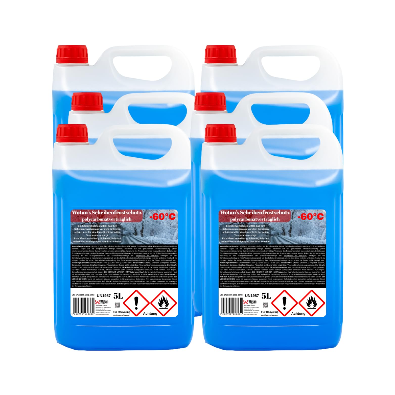 Wotan's 30 Liter Scheibenfrostschutz - 60 Grad | Frostschutz Konzentrat für die Auto Scheibenwaschanlage | Scheibenfrostschutz Konzentrat 30L (6 x 5L ) | Frostschutzmittel Scheibenwaschanlage