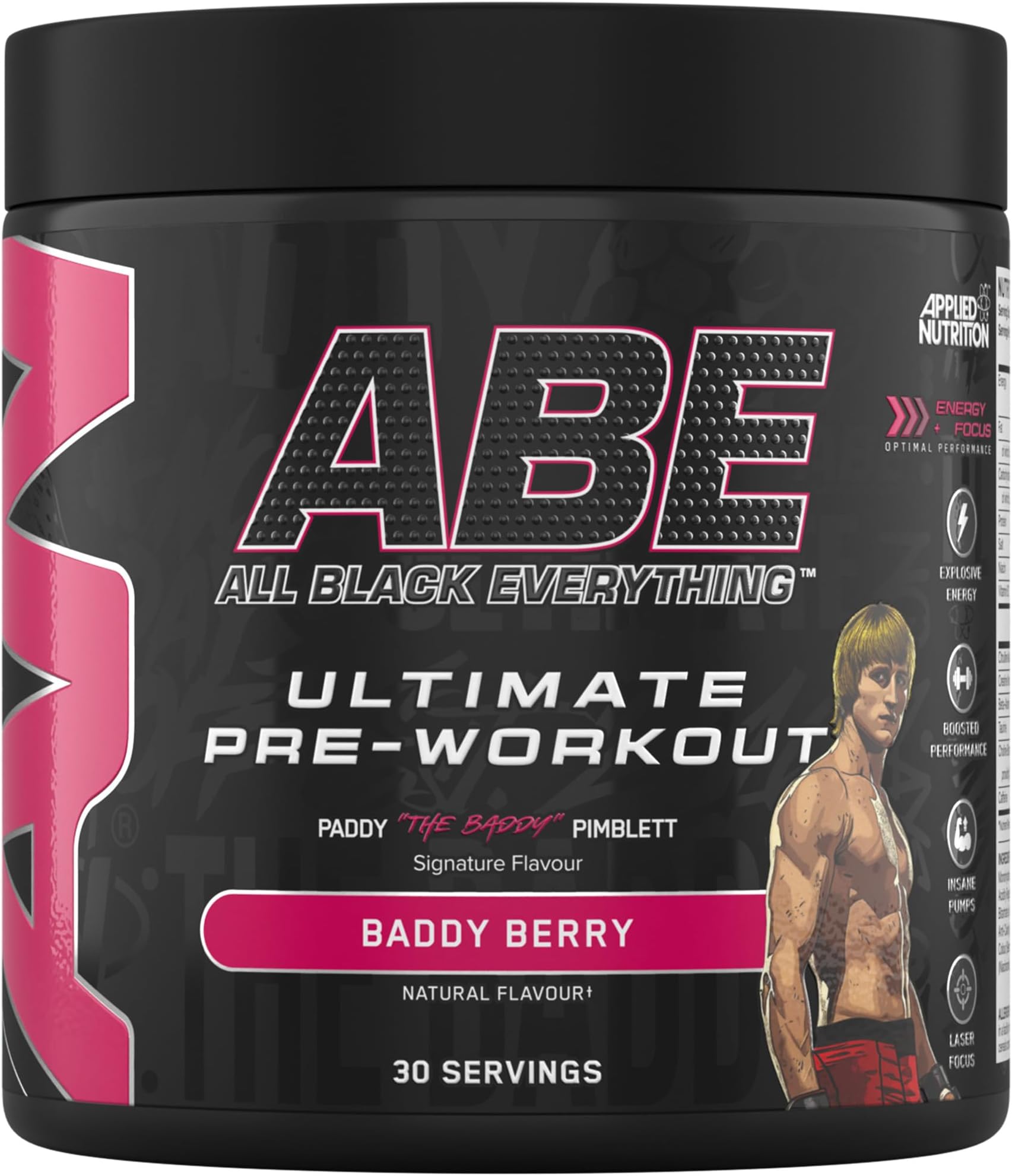 ABE Pre Workout - All Black Everything Pre Workout Powder, Energy & Physical Performance with Citrulline, Creatine, Beta Alanine (375g - 30 Servings) (Baddy Berry)