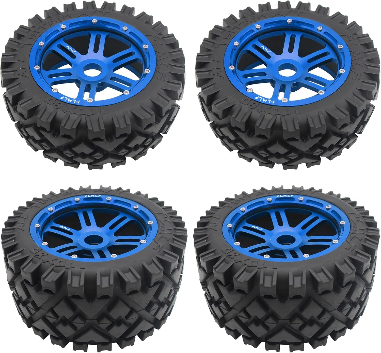 FLMLF Metal Front and Rear Hexagonal Rim Tires Kit Blue for 1/5 HPI Baja 5B RC CAR Parts