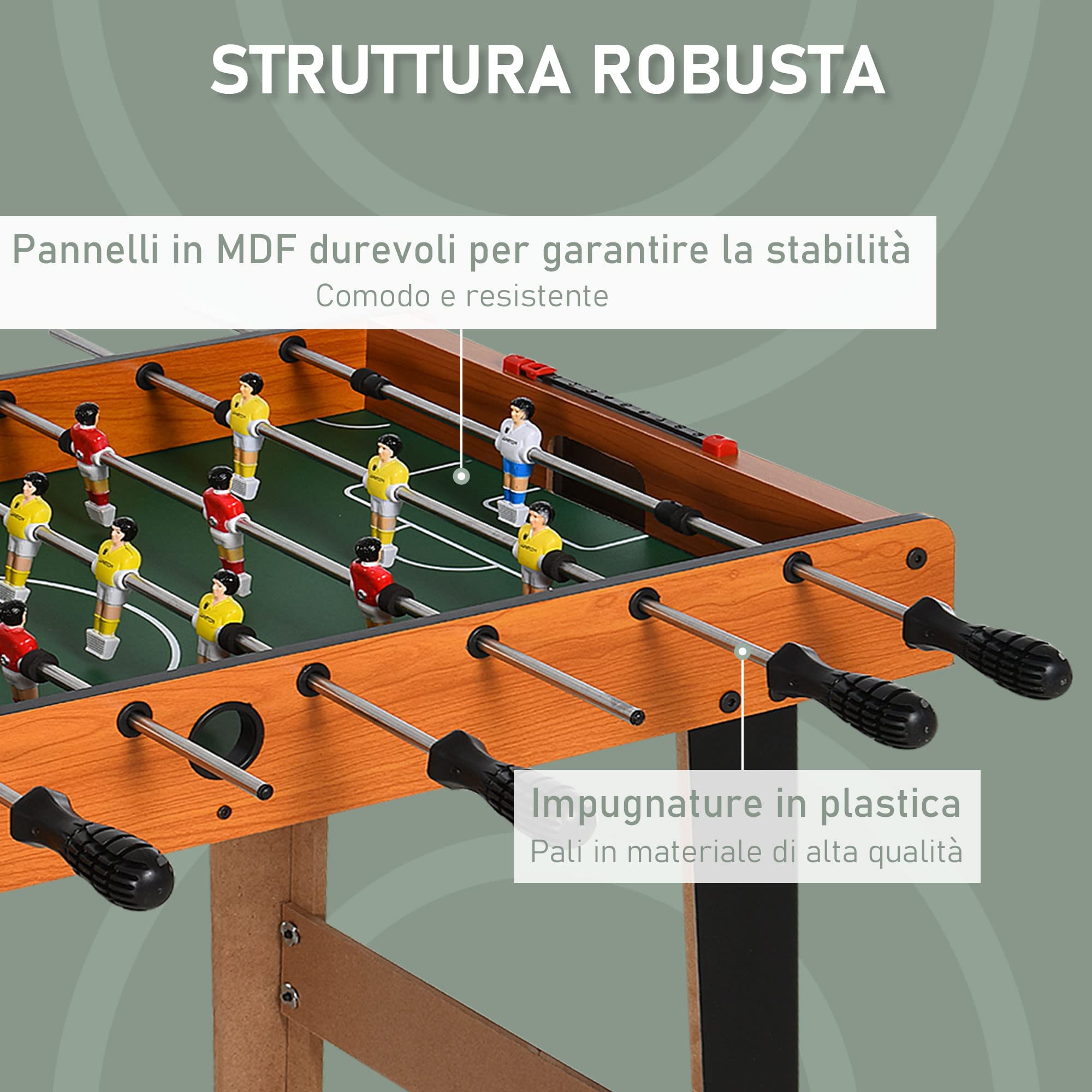 HOMCOM Calcio Balilla in Legno con 22 Giocatori in Formazione 3:4:3, 2 Palline e 2 Segnapunti Inclusi 84.5x40x61.2cm