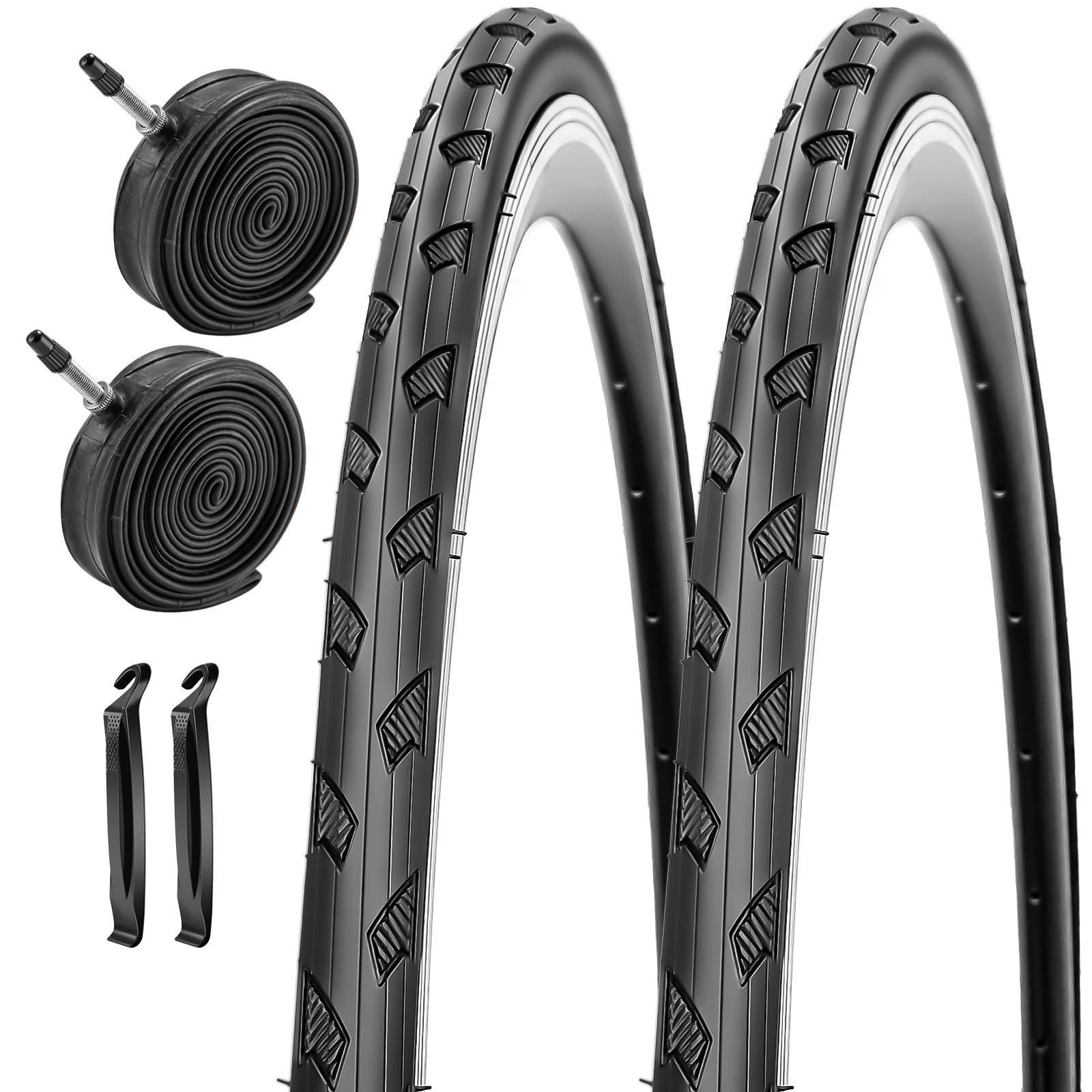 ロードバイク自転車タイヤ 700x25C 2組セット:700C 25-622mm 耐パンク 耐摩耗 街乗り通勤用 折りたたみ式 交換タイヤ(プレスタバルブチューブ付き)