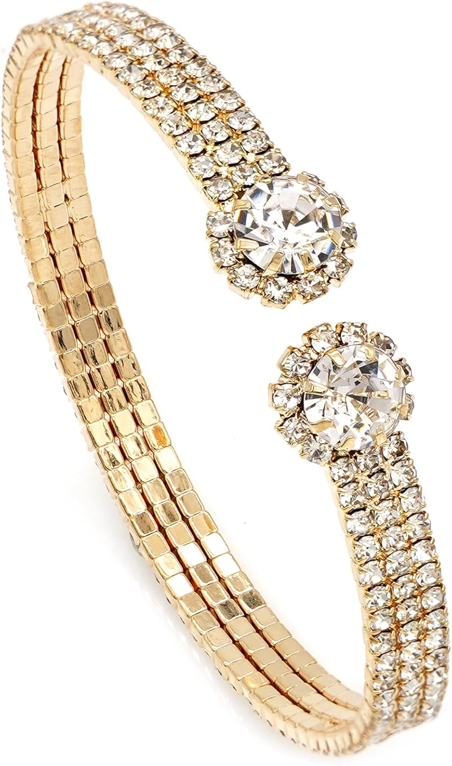 Rhinestone Tennis Cuff Bracelet for Women Crystal Bridal Bangle for Prom Wedding Party Dating