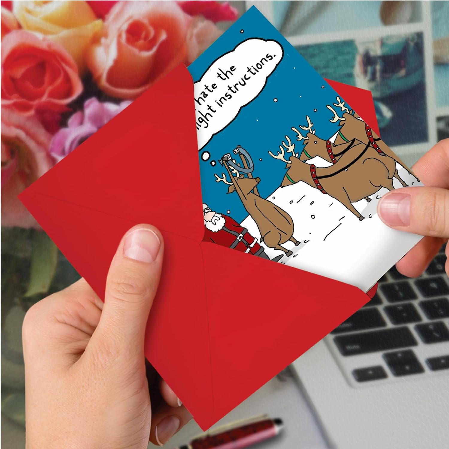 NobleWorks 12 Hilarious Christmas Greeting Cards Boxed Set w/ 5 x 7 Envelopes For Men, Women (1x12 Designs) Pre-Flight Instructions C7636XSG-B12x1