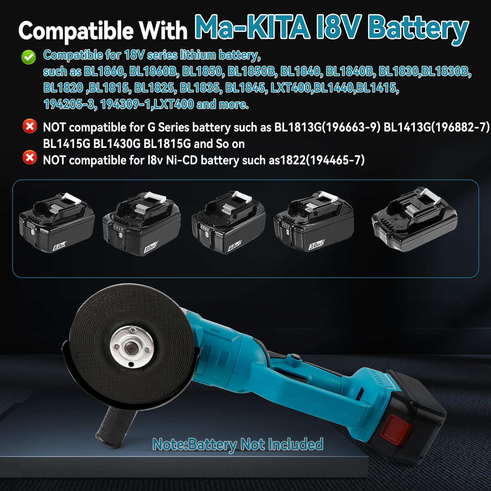 Bezszczotkowa mini szlifierka kątowa kompatybilna z akumulatorem Makita 18 V, 18000 obr./min 125 mm, akumulatorowa szlifierka kątowa, elektronarzędzia z 6 tarczami tnącymi do szlifowania, polerowania