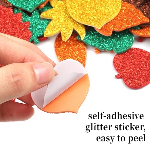 Miniatura 2 de 700 calcomanías de otoño autoadhesivas con forma de hoja con purpurina para otoño, Acción de Gracias, Halloween, fiestas, manualidades