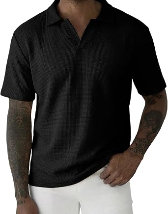 Men Waffle Ice Silk Polo Shirts Summer Short Sleeve Collared Casual Knit Tops Business Office Vintage Basic T-Shirt