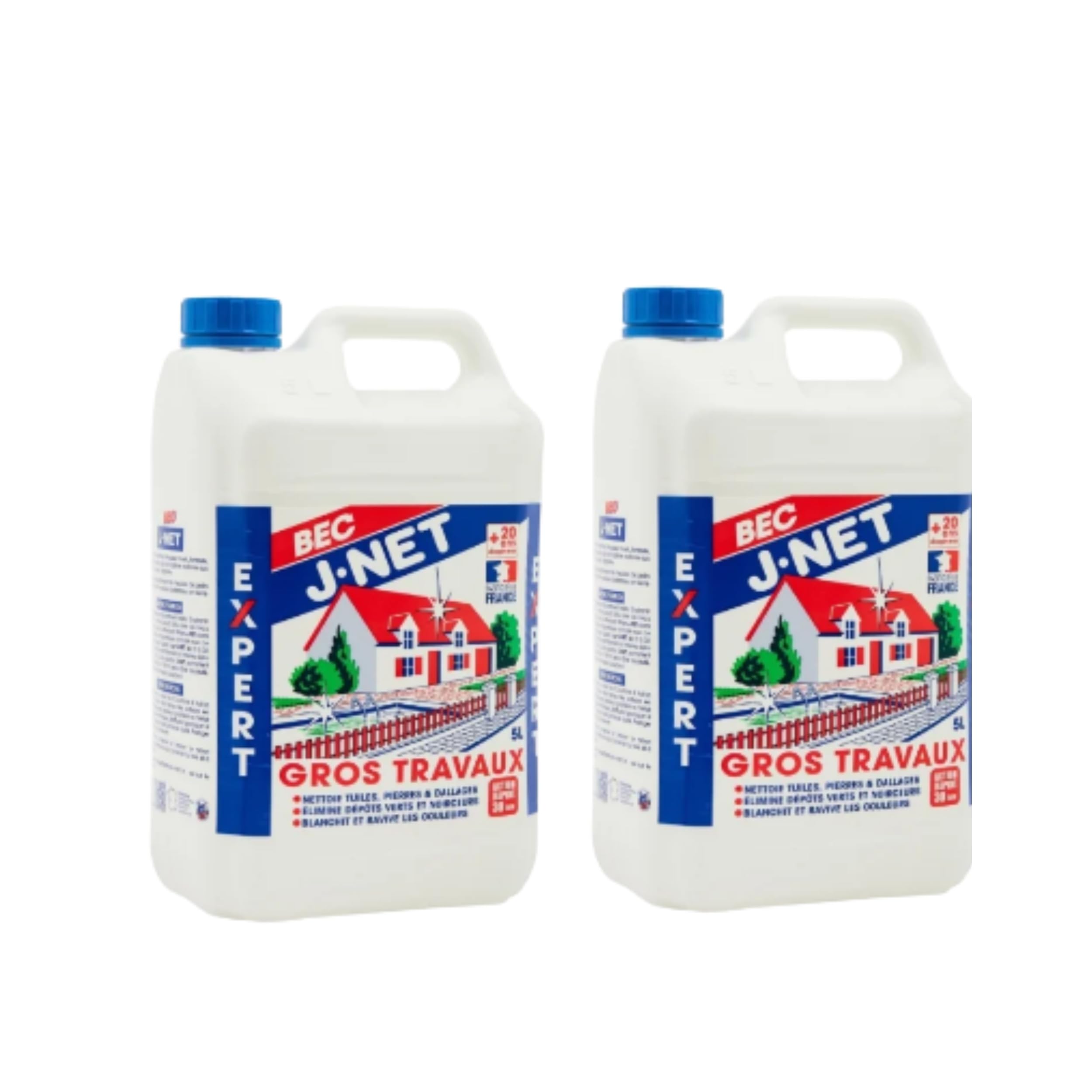 Nettoyant J-net Bec Gros Travaux 10l - Détruit dépôts vert & noirceurs - Nettoyant Puissant multi-surface - Redonne aux façades, toitures, sols leurs état d’origine - Made in France.