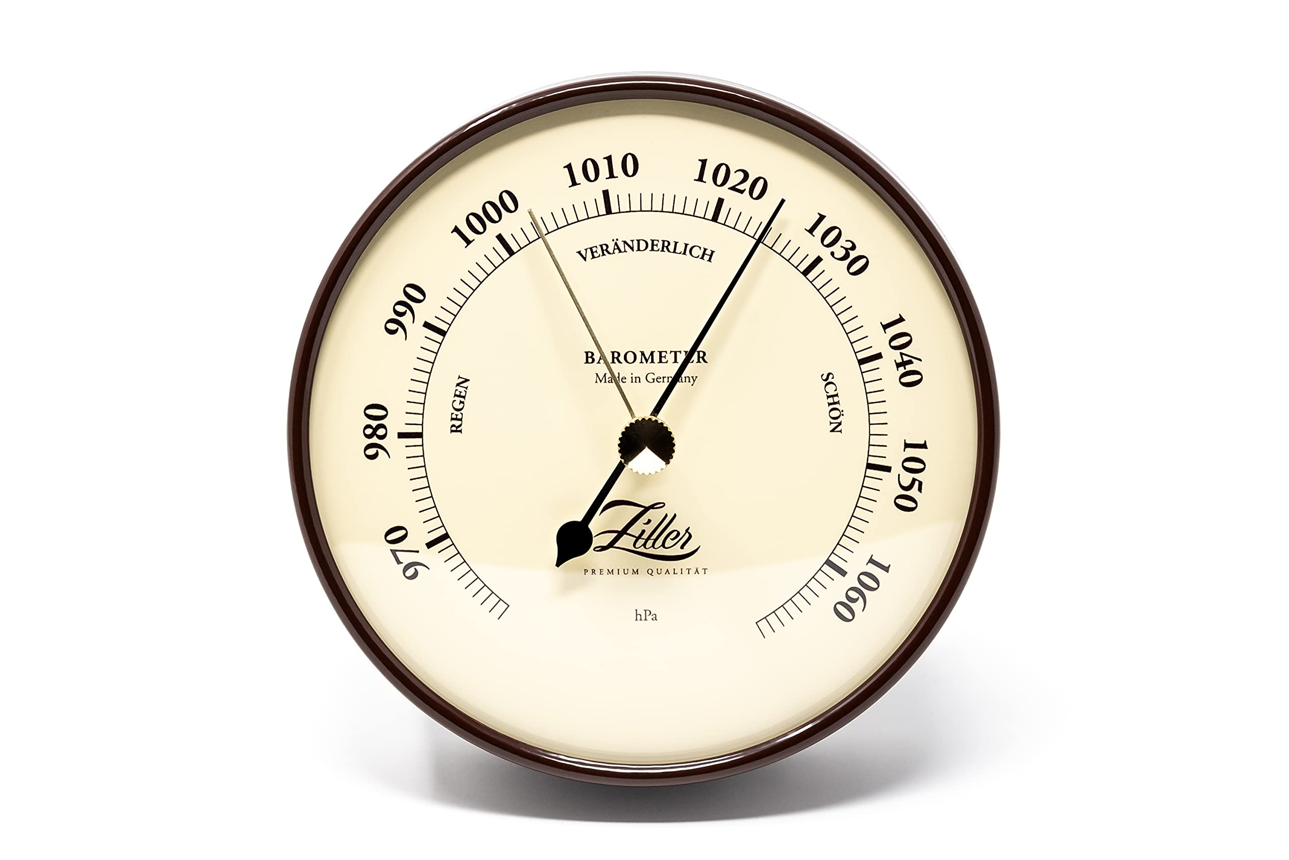 ZILLER Barometer, Serie Retro, Gehäuse Braun, Ziffernblatt Creme, Durchmesser 10cm, Made in Germany