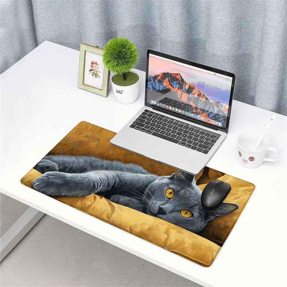 Alfombrilla de Mouse para Juegos, Giallo, XXL, Antideslizante, Impermeable, Diseño de Gatto, Extendido, Grande, 1200x600x3mm, para PC, Laptop, Ufficio, Famiglia d-605