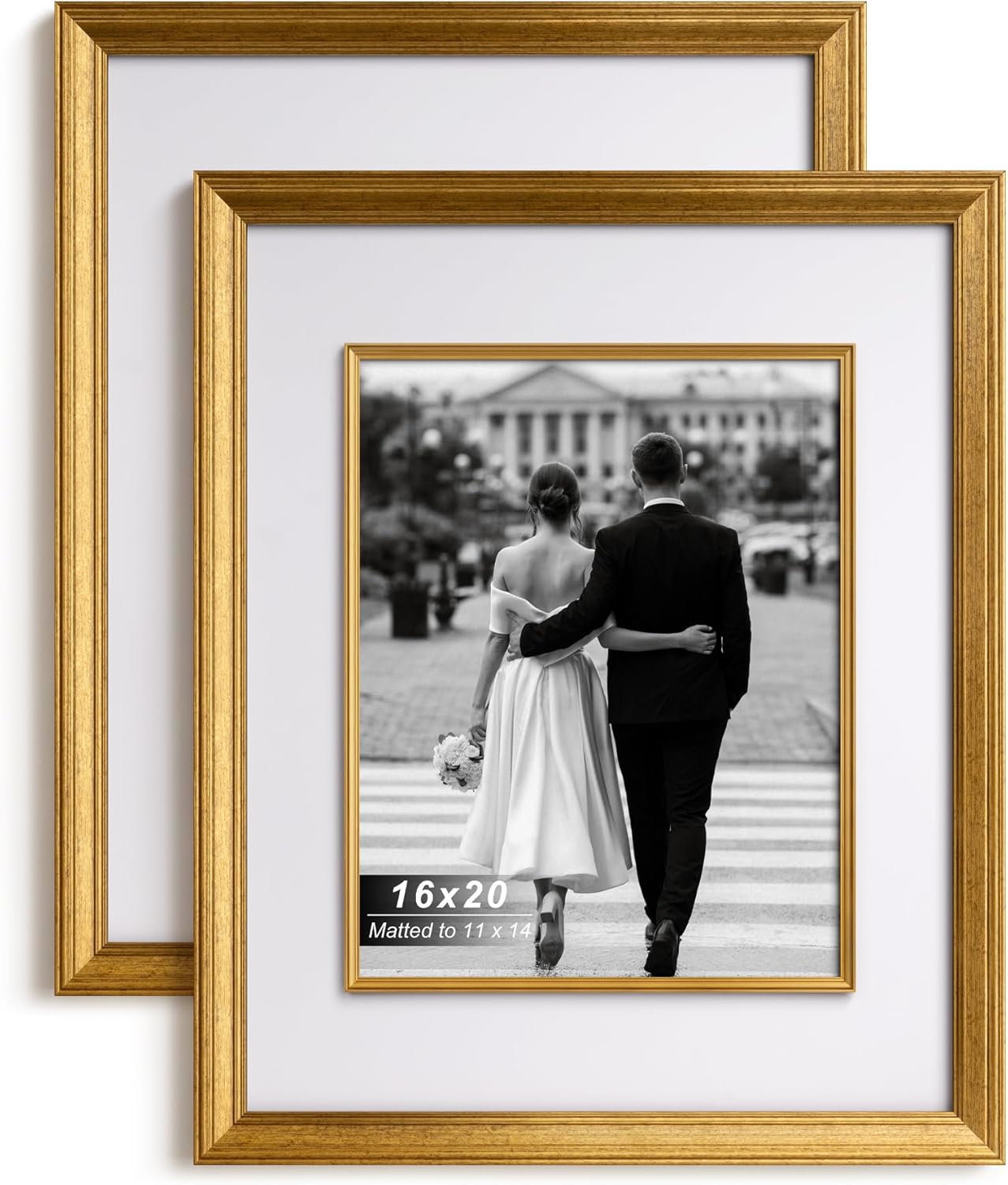 Yaetm 16x20 Gold Picture Frame with Decorative Inner Frame & Tempered Glass, Display 11x14 Photos, Art Prints, Portrait or Landscape - Wall Mount for Office & Home Décor (Vintage Gold, 2 Pack) 16x20 - 2 pack Vintage Gold