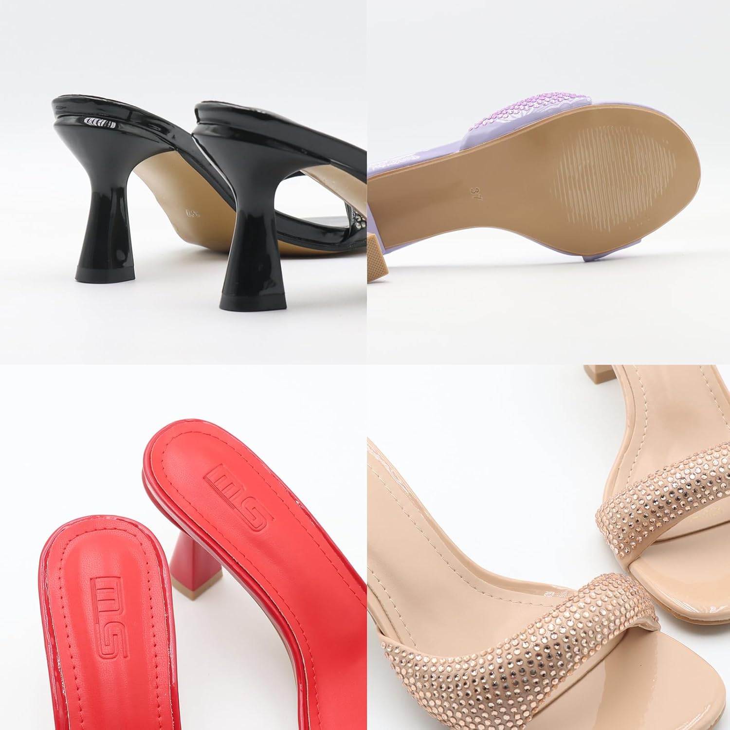 Kitten Heels Sexy Slides for Women'S Simple One-Band Square Open Toe Backless Soft-Soled Low Stiletto Dress Party Sandals Comfortable Wedding Evening Prom Dance Pump Slippers - Image 2