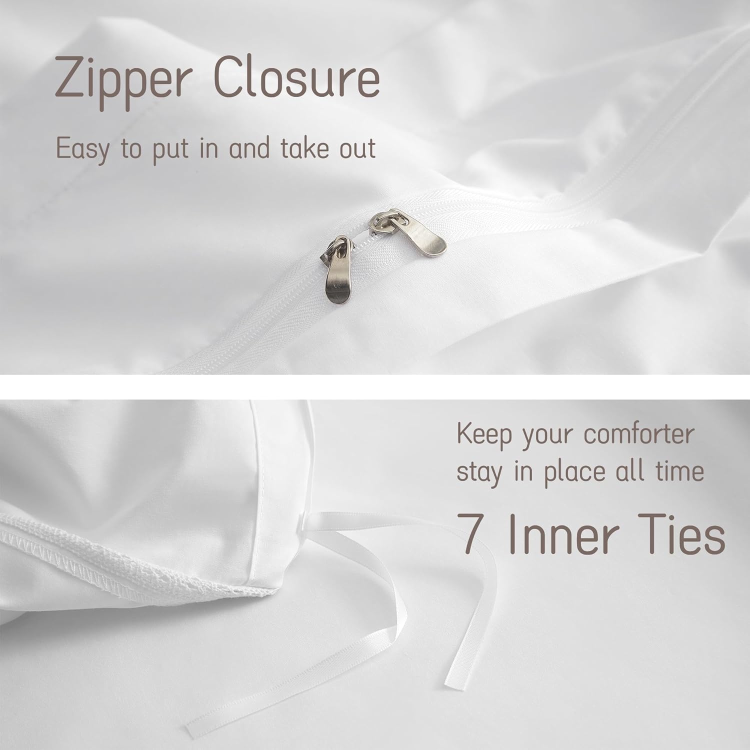 Percale Duvet Cover Set Queen Size, 100% Cotton 3 Pieces Lightweight Crisp Bedding with Lace, Including 1 Duvet Cover 104 x 90 Inches with 2 Pillowcases 20 x 36 Inches, White