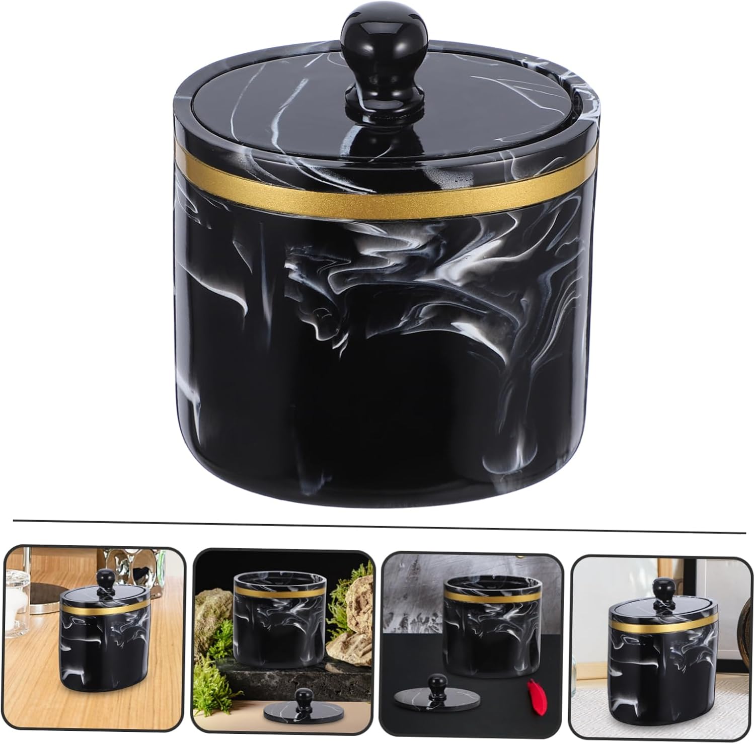 STOBAZA Cotton Rounds Container Square Tissue Box Holder Marble Toothpick Container Cotton Swab Dispenser
