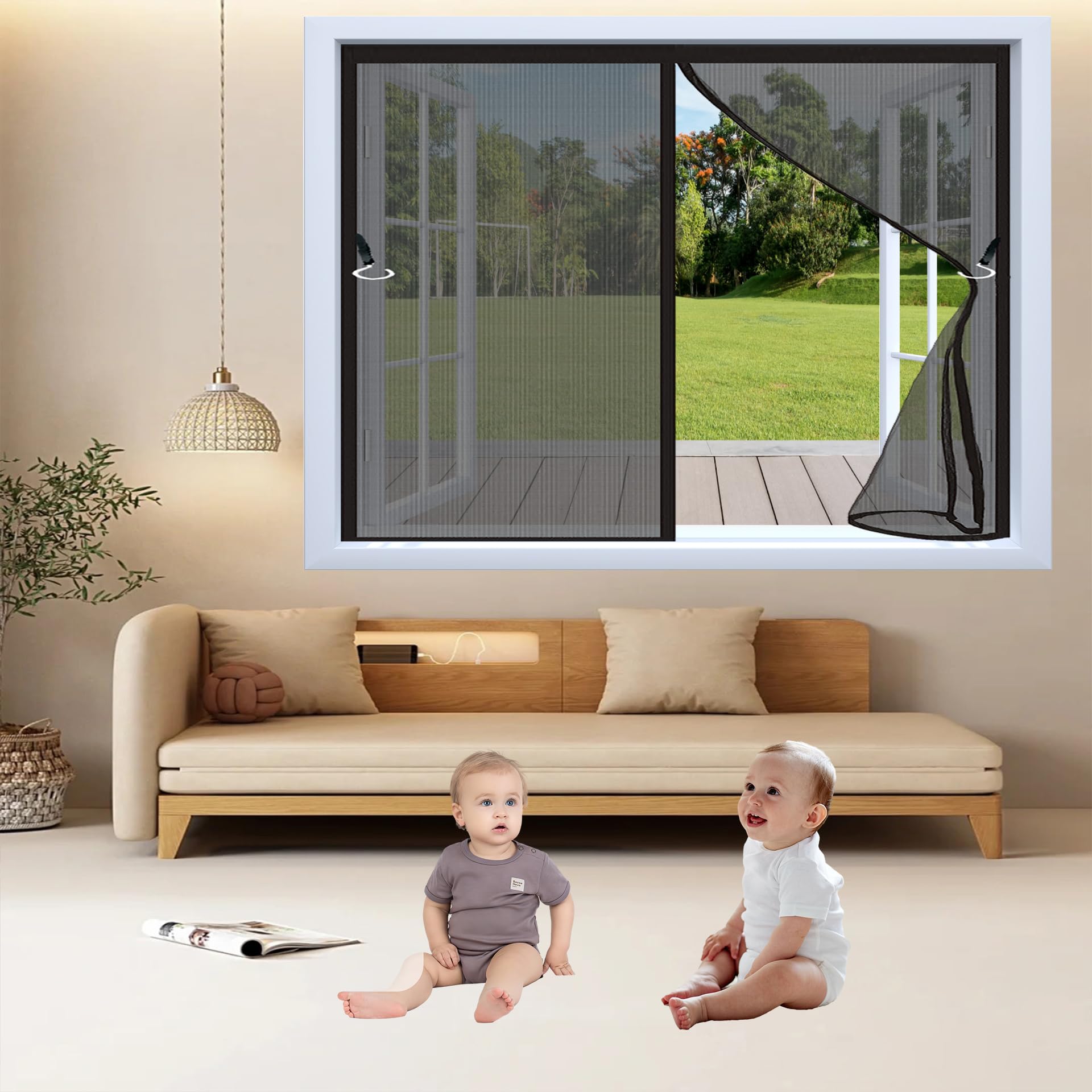 Moustiquaire fenêtre magnétique 106x116 cm anti-insectes indéchirable pour balcon