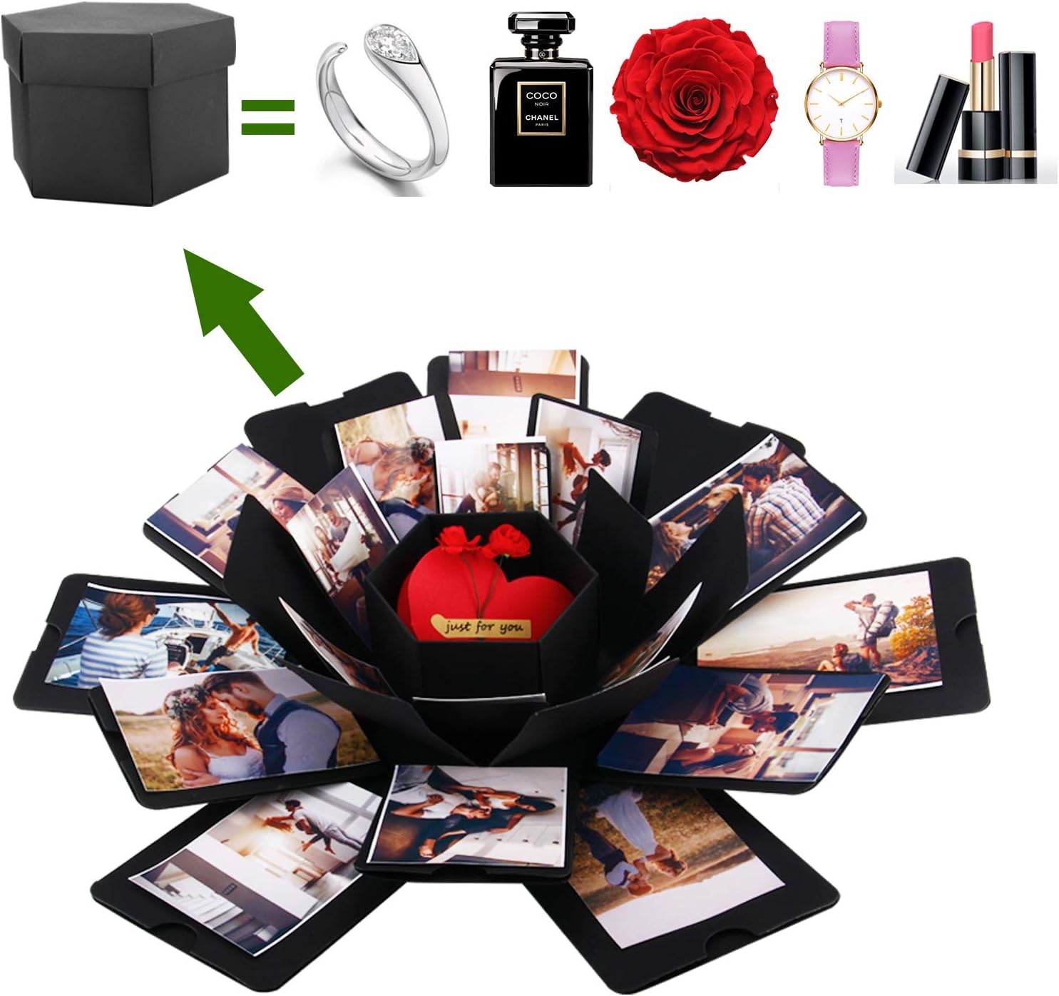 Explosion Box, POZEAN Explosion Gift Box DIY Photo Album Exploding Picture Box 6 Face for Birthday, Wedding, Engagement, Valentine¡¯s Day, Anniversary, Wife, Husband, Dad, Mom, Boyfriend