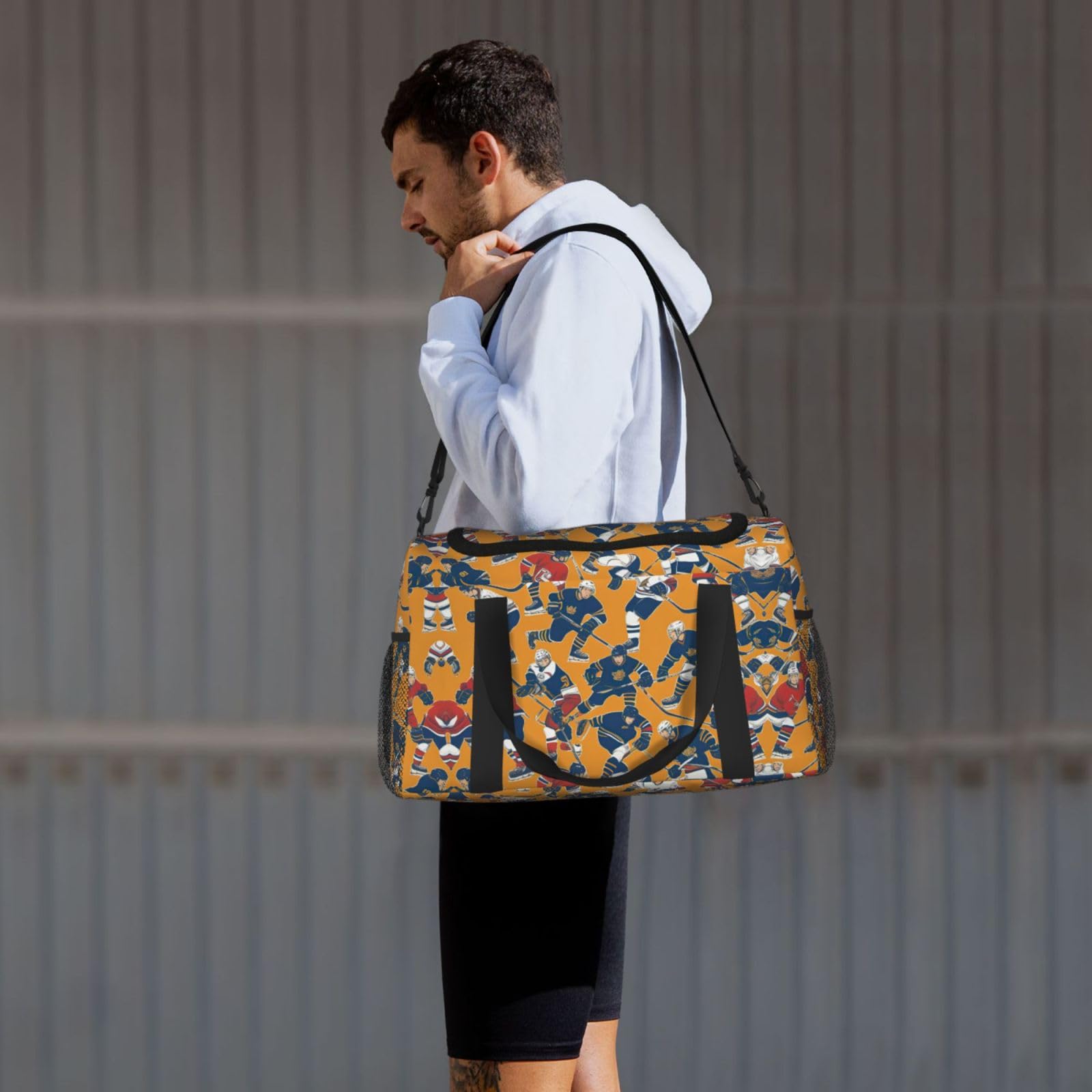 Sac de voyage de hockey, sacs de week-end pour femmes et hommes pour les aventures en plein air, idéal pour le camping et la randonnée, Noir/blanc, One Size