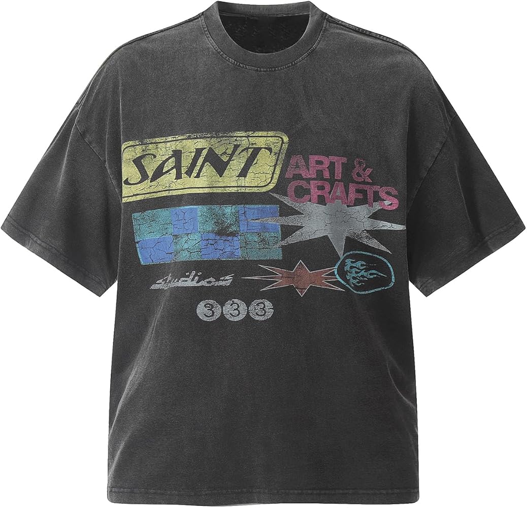 vintage【le saint】 design shirts アート Saint Art Unisex Cotton Vintage Graphic T-Shirt Trendy Oversized
