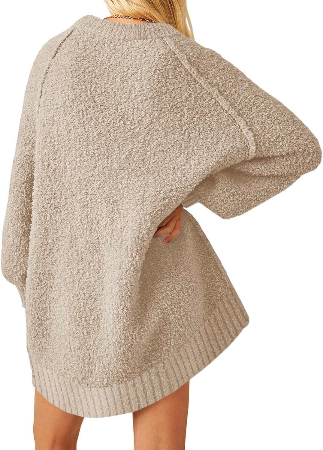 UNCLECAT Womens Oversized Sweater 2025 Fall Trendy Fuzzy Crew Neck Long Sleeve Casual Tunic Sweaters - Image 2