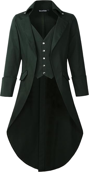Mens Gothic Tailcoat Jacket Black Steampunk VTG Victorian High Collar Coat