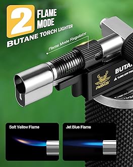RAVS Butane Torch Lighter, DUAL Flame Mode Kitchen Torch, Refillable Cooking Torch Gun, Creme Brulee Torch Lighter, Blow Torch for Cooking, Welding, Mini Torch Soldering Torch, Butane is Not Included