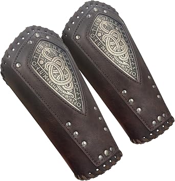HiiFeuer Viking Embossed Dragon Faux Leather Arm Guards, Medieval Vintage Mercenary Arm Bracers, Retro Knight Gauntlets