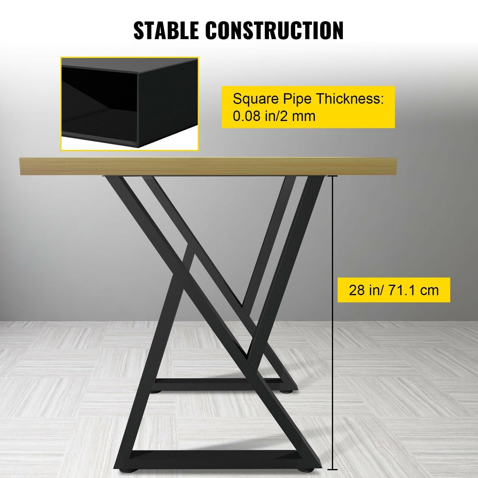 Gambe da Tavolo in Metallo 2PCS 28X18quot; Gambe for scrivania a Forma di Z Gambe for Tavolo da Pranzo in Ferro battuto for Tavolo da Pranzo tavolino da caffè casa Fai da Te Nero