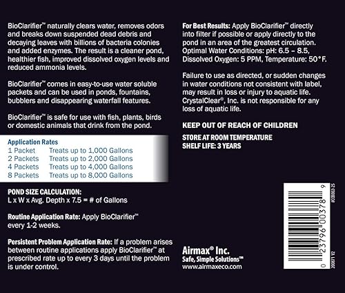 Miniatura 4 de CrystalClear BioClarifier - Clarificador y limpiador de jardín pequeño para estanques y agua, tratamiento beneficioso para microbios de agua