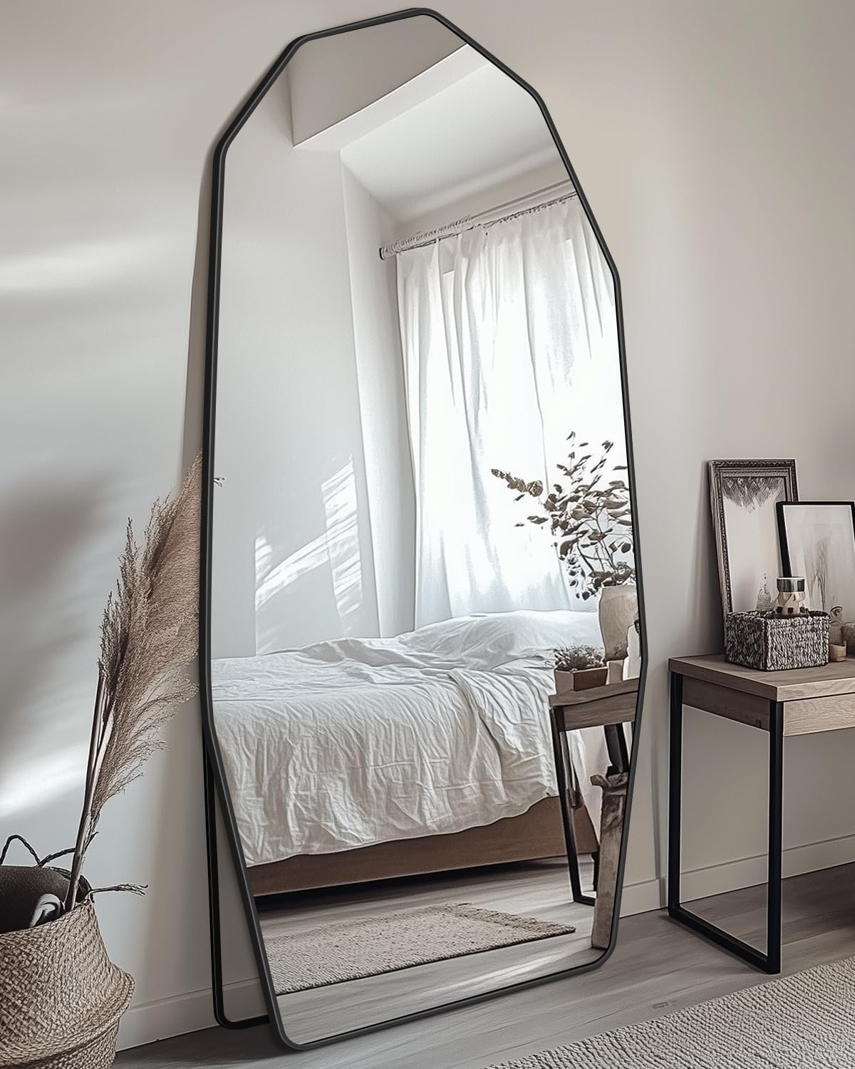 Full Length Mirror, 71" x 32" Full Body Large Standing Mirror, Diamond Shaped, Free Standing, Wall-Mounted or Leaning, Decorative Large Mirrors for Home Bathroom Living Room, Black