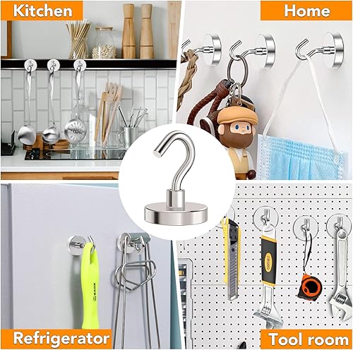 Miniatura 7 de MIKEDE Ganchos magnéticos resistentes, 120 libras + ganchos magnéticos súper fuertes para crucero, paquete de 4 imanes de neodimio tierra con gancho