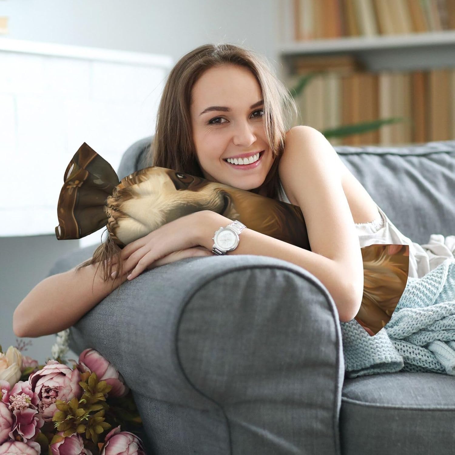 Cute Sloth Print Candy Cylindrical Comfortable Pillow Throw Pillows Home Decor Easy Maintenance