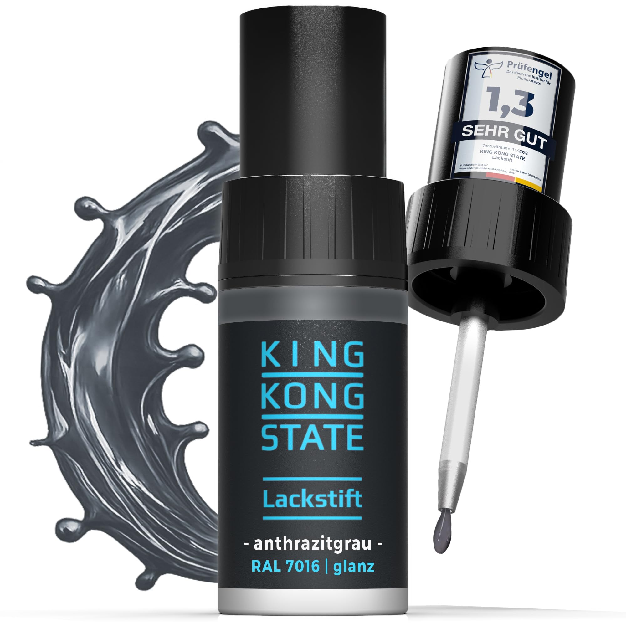 King Kong State Lackstift RAL7016 GLÄNZEND - 1-Schicht-Lack in anthrazit-grau zur Ausbesserung von Steinschlägen und Kratzern im Außenbereich und am Auto (GLANZ)