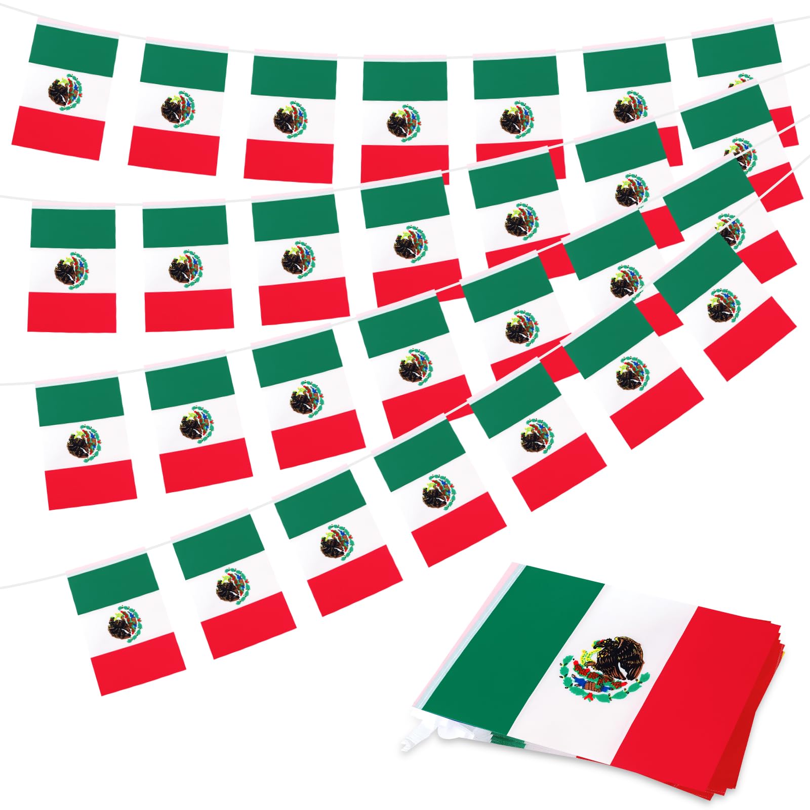 32.8 ft Mexico Pennant Flags Banner, 30 Pcs Mini Mexican String Flags | Green, White, and Red Bunting Banner for Mexican National Day, Cinco de Mayo, Parades, Home, Restaurants, Garden Decorations — image 1