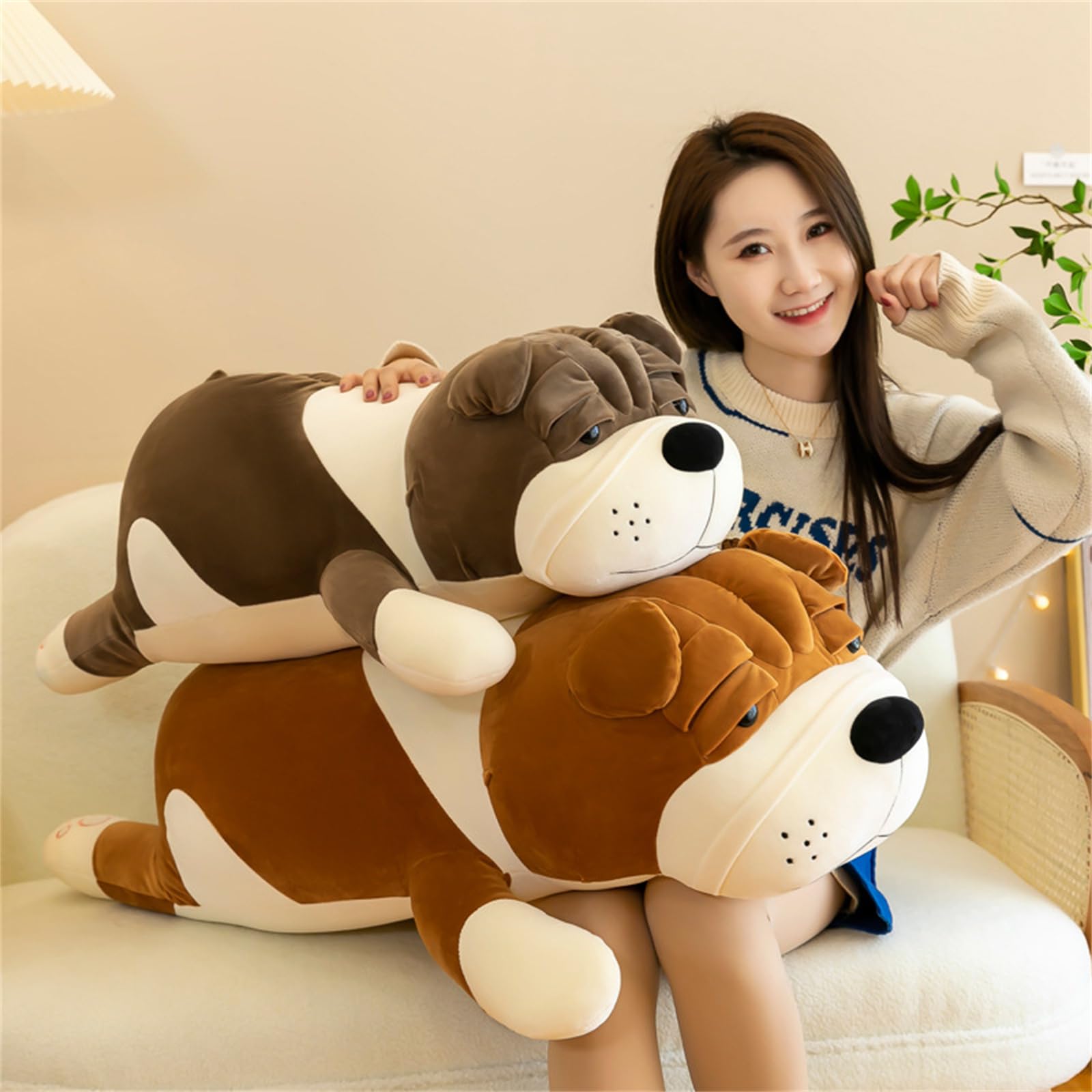 Plüschtiere, Hunde-Plüschkissen, großes Shar-Pei-Kuscheltier, süßes Welpen-Kuscheltierkissen(Brown,60CM)