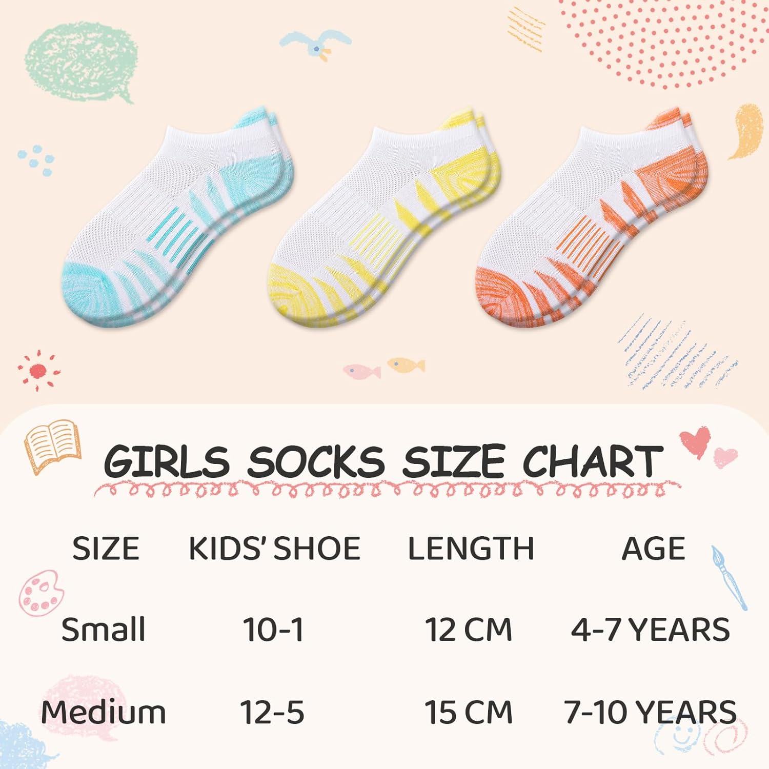 Comfoex Girls Socks 12 Pairs Ankle Breathable Athletic Mesh Cotton Sports Socks For Little Big Kids 4-6 6-8 8-10 Years Old - Image 3