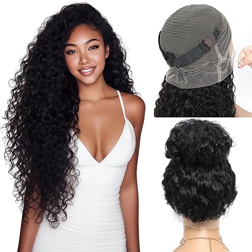 Hidden Strap Water Wave 360 Glueless Wigs Human Hair Pre