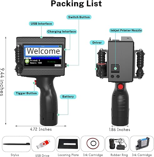 Miniatura 6 de CHIKYTECH Impresora portátil de inyección de tinta portátil ZK-1690 con pantalla táctil de 4.3 pulgadas, impresora de inyección de tinta portátil de
