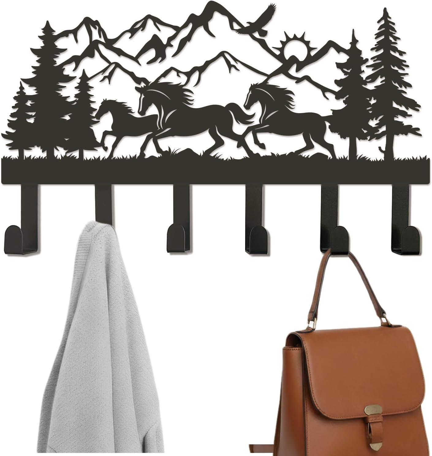 Metal Black Coat Hooks Wall Mount and Coat Rack Hanger for Hanging and Storage Ideal for Living Room, Hallway, Office, Backpack, Bags, Towel, Clothes and Hat (Horse)