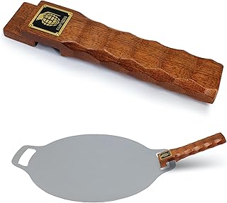 CAMPGEEKSマルチグリドル 取っ手 マルチグリドル 33cm対応/マルチグリドル 29-34cm対応 名栗加工木製グリップ 鉄板取っ手 工真鍮金属の名札デザイン マルチグリドル用のハンドルウッドカバー 火傷防止 取付簡単