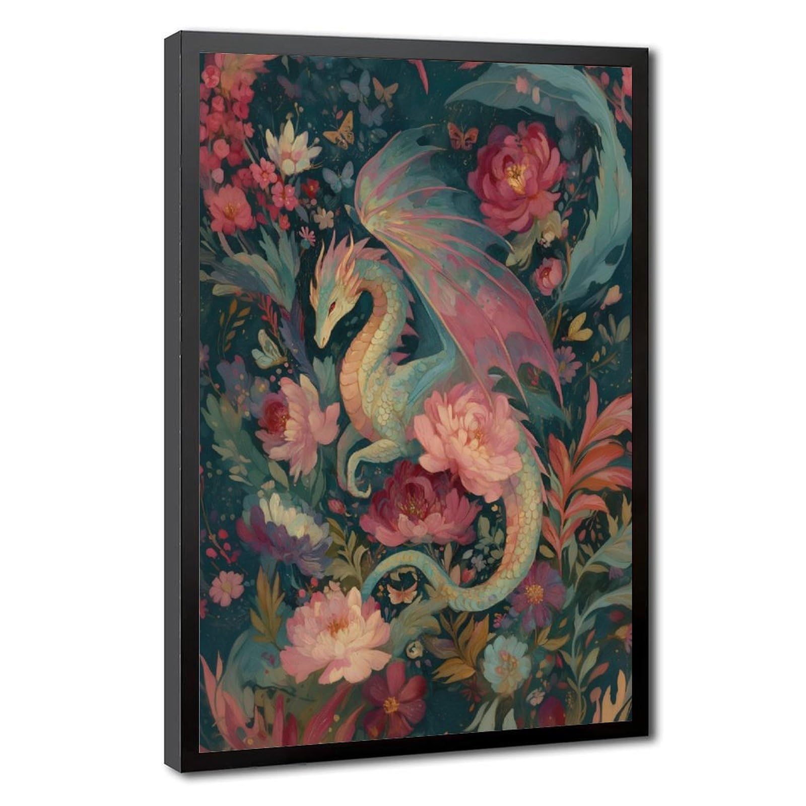 Bareronor Floral Dragon Poster Canvas Poster Bedroom Decor Landscape Office Room Decor Gift 24" L X 36" W