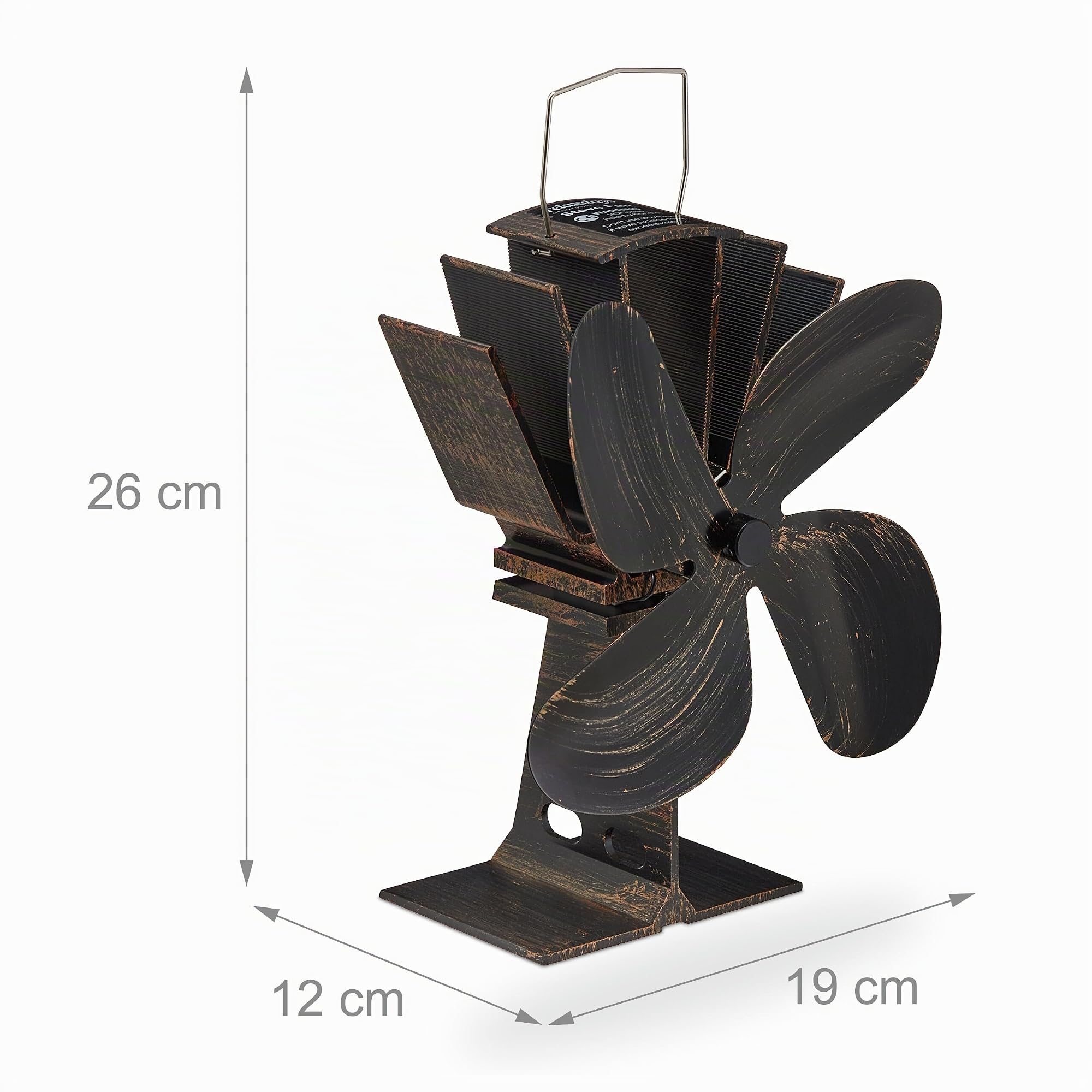 Relaxdays Ventola per Stufa Senza Elettricità, Silenzioso, Ventilatore per Camino & Forno, Accessorio con 4 Pale, Bronzo