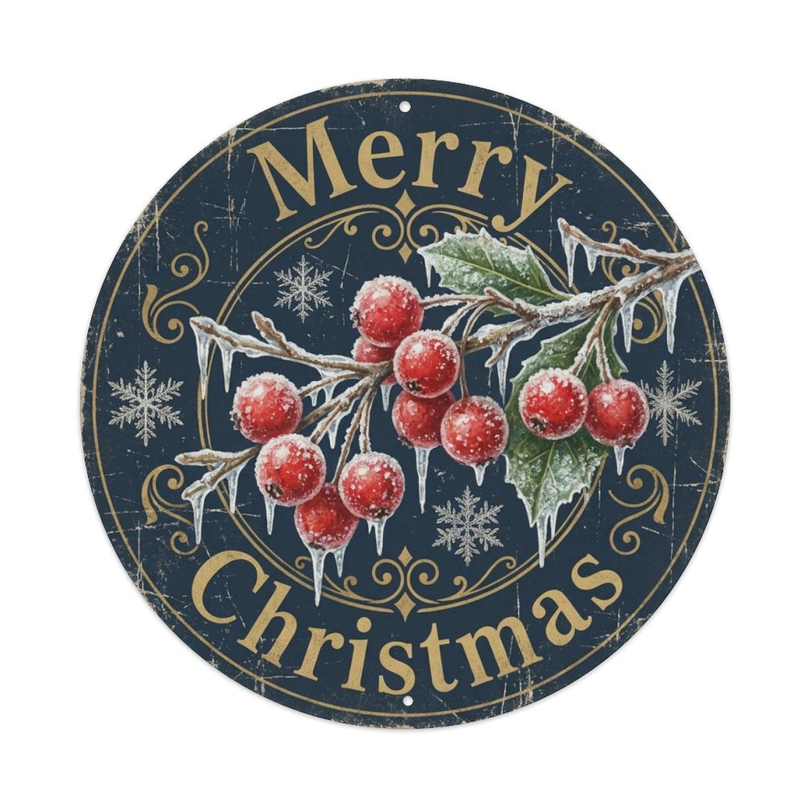 Merry Christmas Frozen Berries Branch Metal Tin Sign