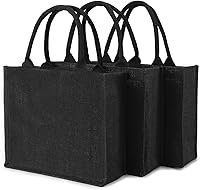 Vista 22 de Segarty Bolsas de mano, paquete de 6 bolsas de yute negro mediano de yute de arpillera reutilizable, bolsa de regalo con asas, bolsa en blanco a