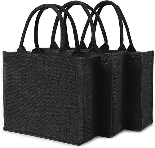 Miniatura 22 de Segarty Bolsas de mano, paquete de 6 bolsas de yute negro mediano de yute de arpillera reutilizable, bolsa de regalo con asas, bolsa en blanco a