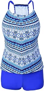 Eleoption Two Piece Swimsuit Set with Boyleg Swim Short Cover Ups
