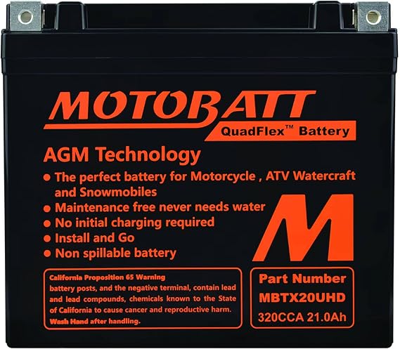 MotoBatt DB Electrical MBTX20UHD New Battery for Motobatt Battery 16Ah, Buell S3, S3T Thunderbolt 1200cc, RR1200 1200cc, Harley-Davidson Xl Series, Flst series, Fxd Fxst Series 12N16-3A, 3B, 4A