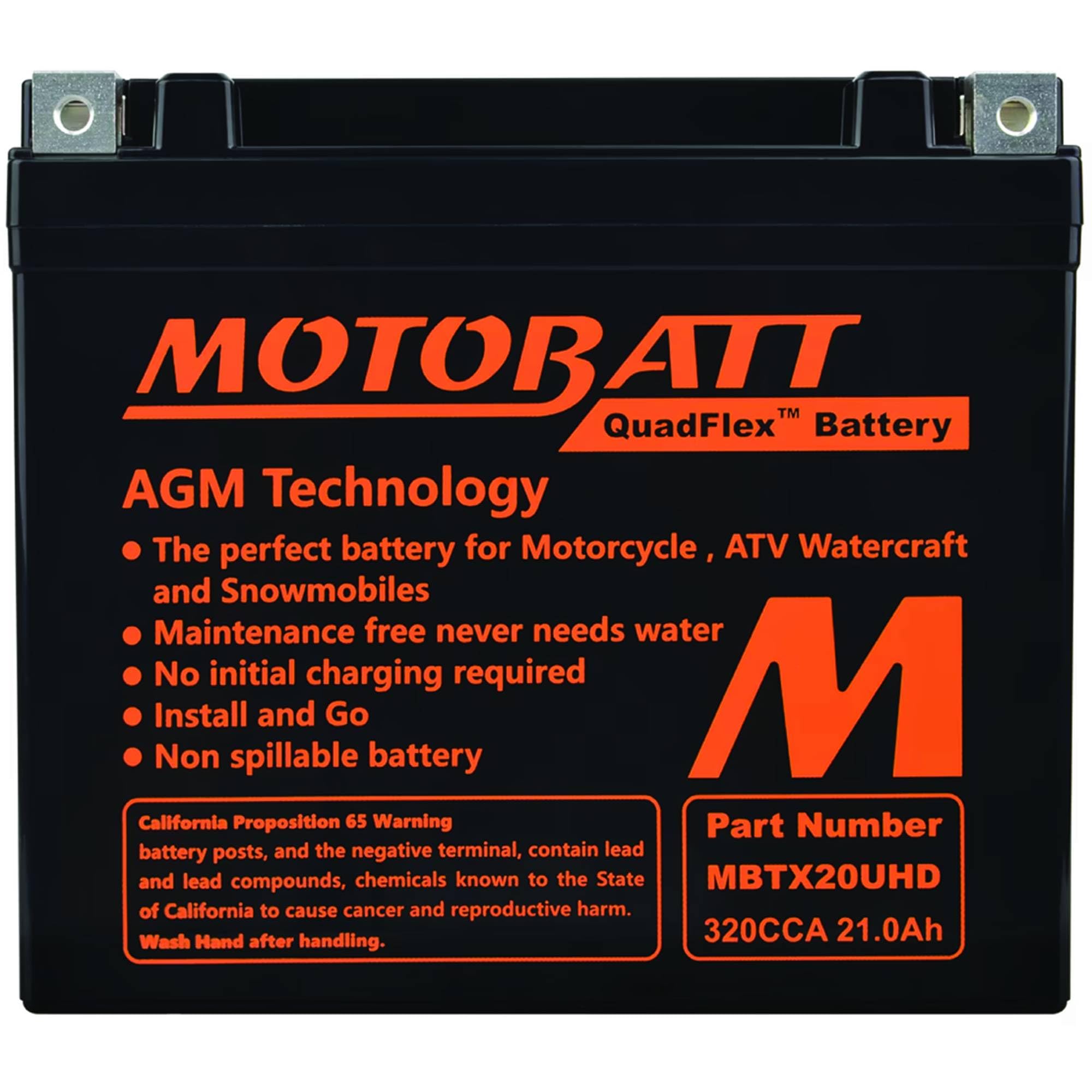 MOTOBATT MBTX20UHD AGM Batterie 12V 16Ah für Buell S3 ST Thunderbolt 1200cc RR1200, Harley-Davidson XL Serie